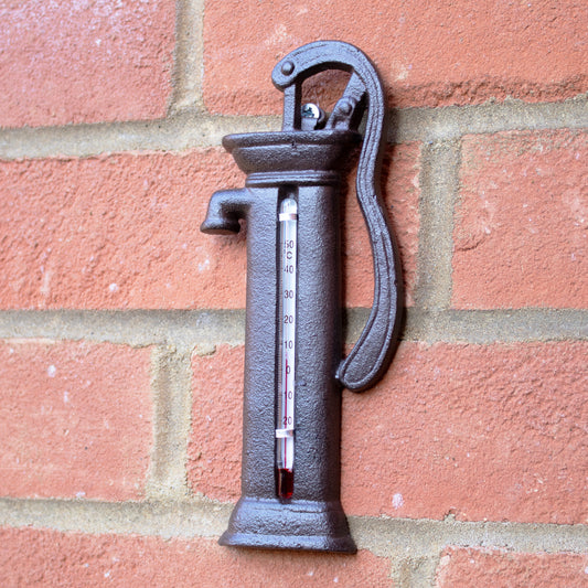 Cast Iron Water Pump Garden Thermometer