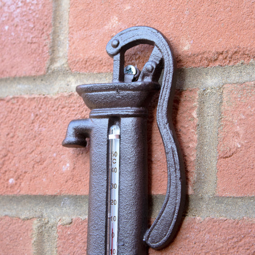 Cast Iron Water Pump Garden Thermometer