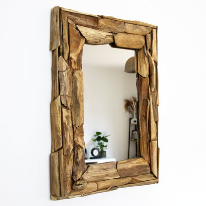 Rectangular Reclaimed Teak Root Pieces Mirror