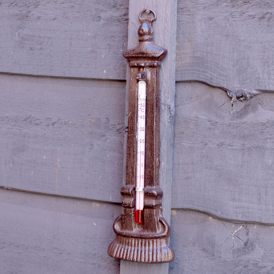 Cast Iron Water Fountain Garden Thermometer