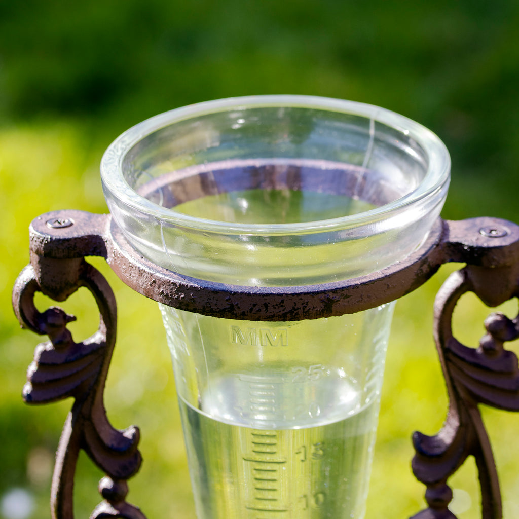 Cast Iron Scroll Garden Stake Rain Gauge