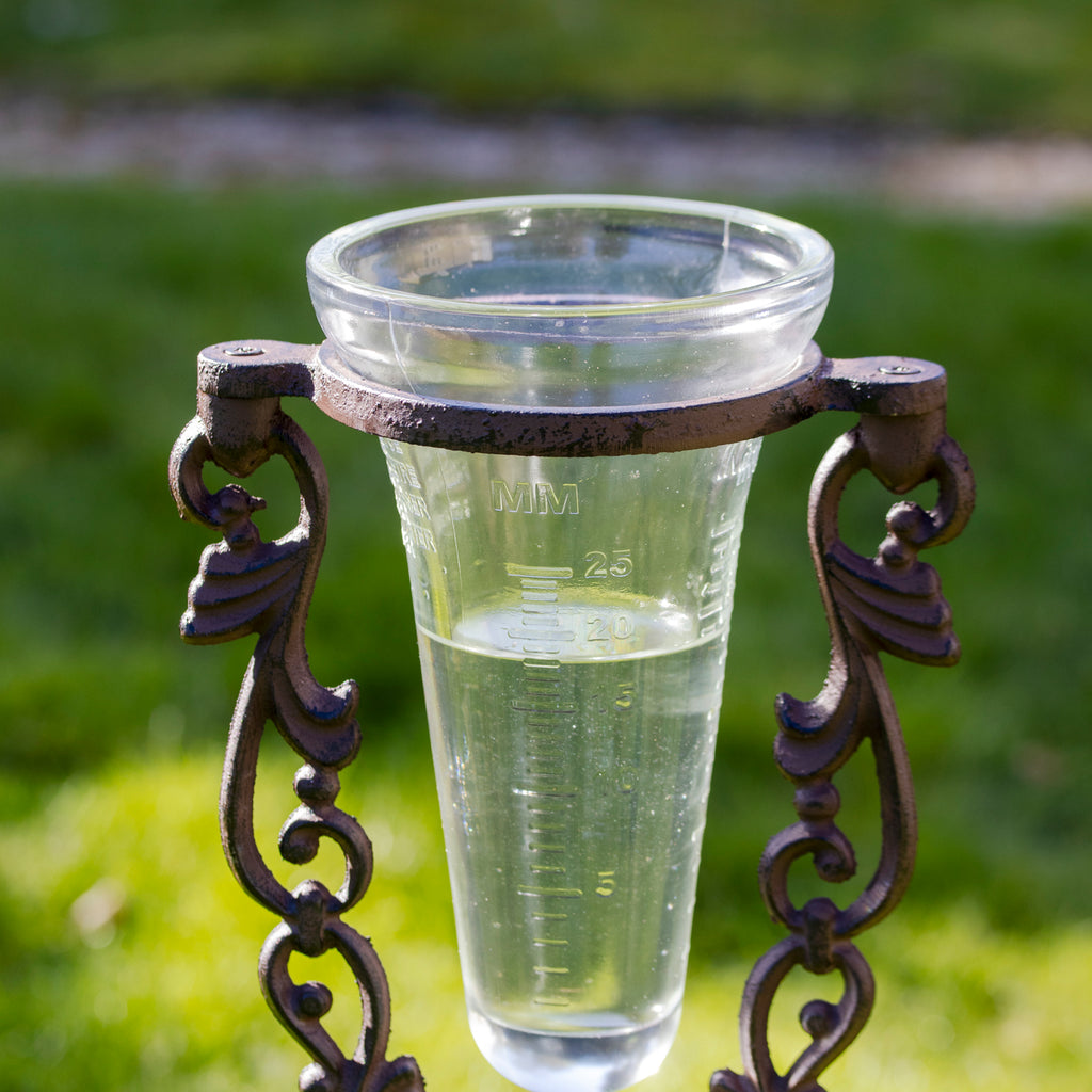 Cast Iron Scroll Garden Stake Rain Gauge