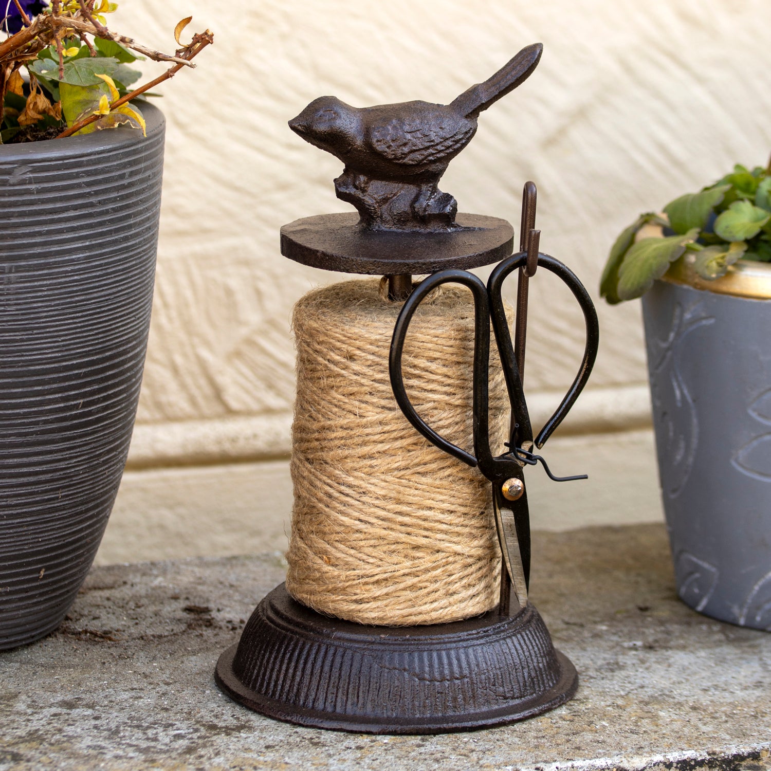 Cast Iron Robin String Tidy & Scissors Set