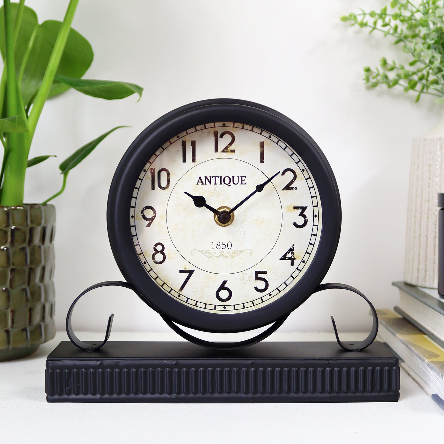 Antique Black Metal Table Clock