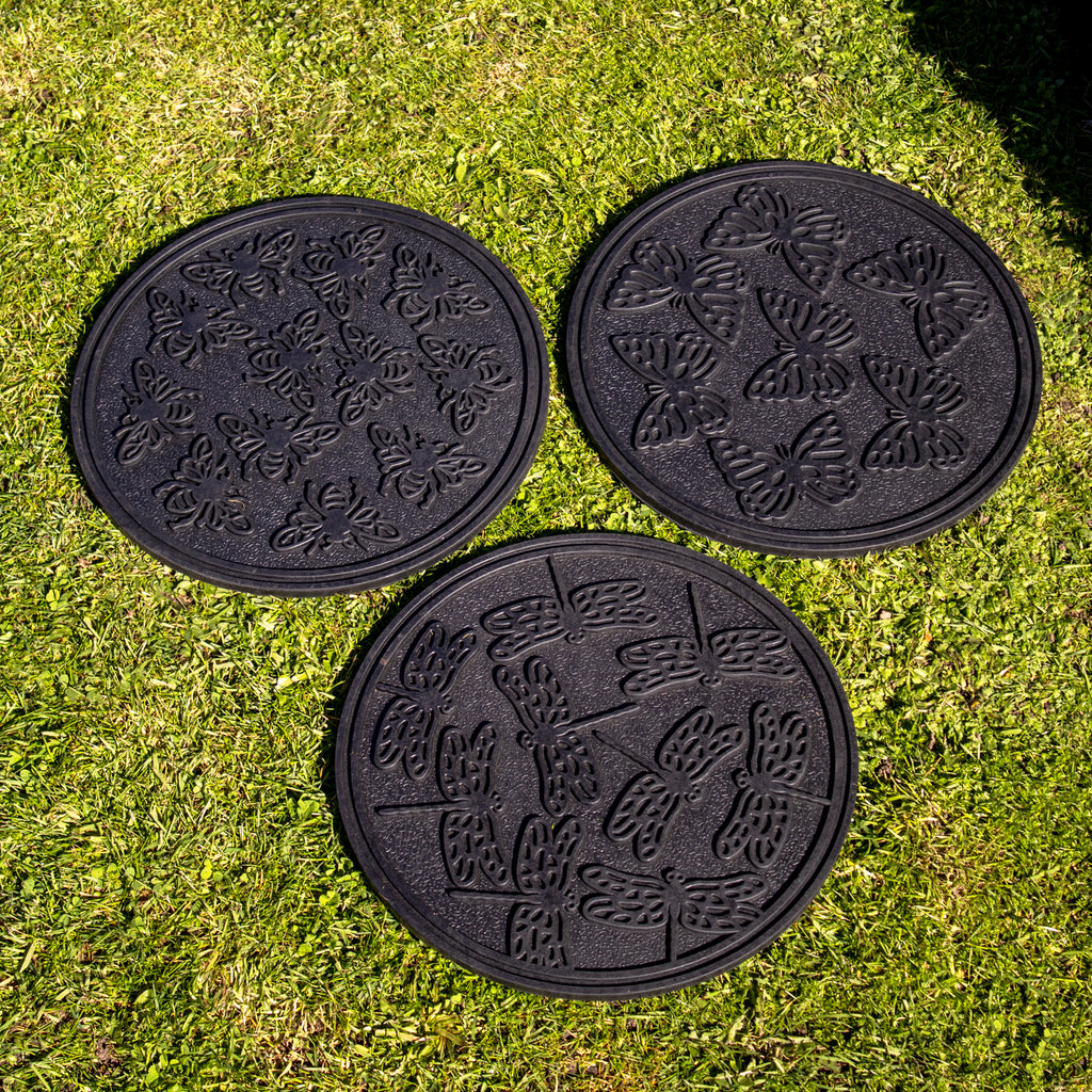 Set Of 3 Round Insect Rubber Stepping Stones