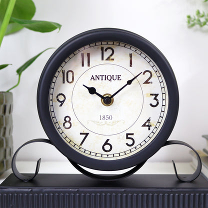 Antique Black Metal Table Clock