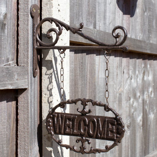 Cast Iron Welcome Sign With Wall Bracket