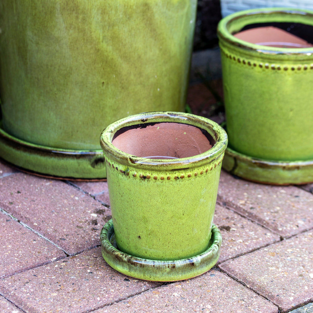 Green Glaze Ceramic Plant Pot & Saucer