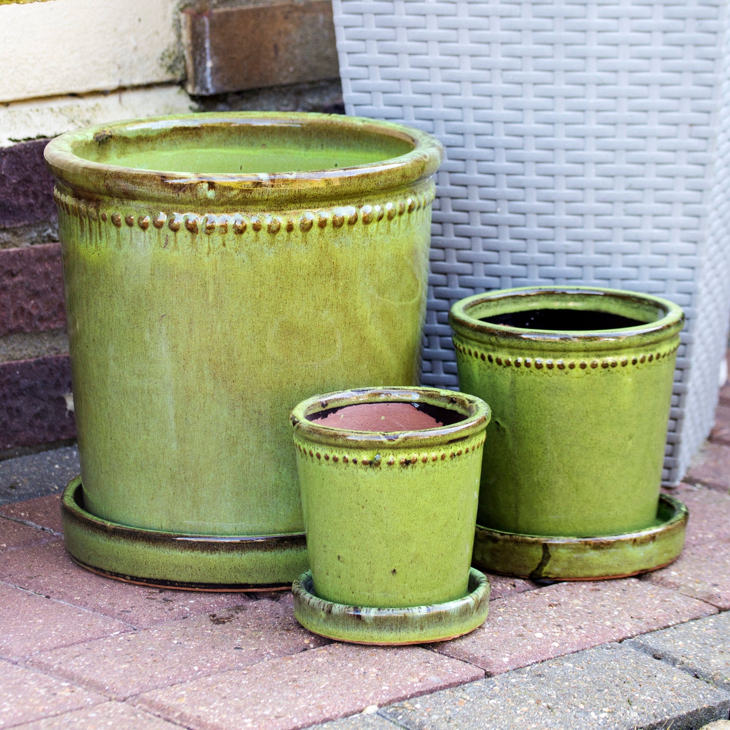Green Glaze Ceramic Plant Pot & Saucer