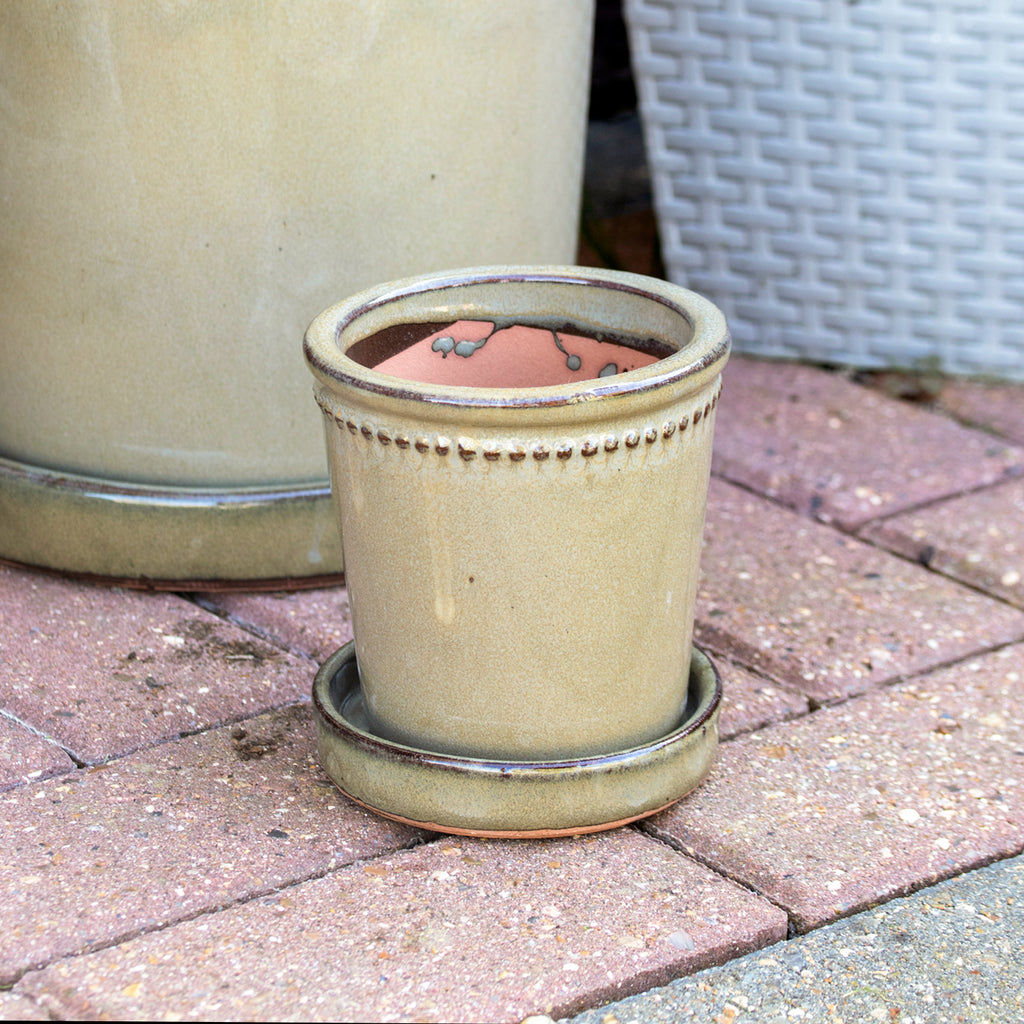 Grey Glaze Ceramic Plant Pot & Saucer