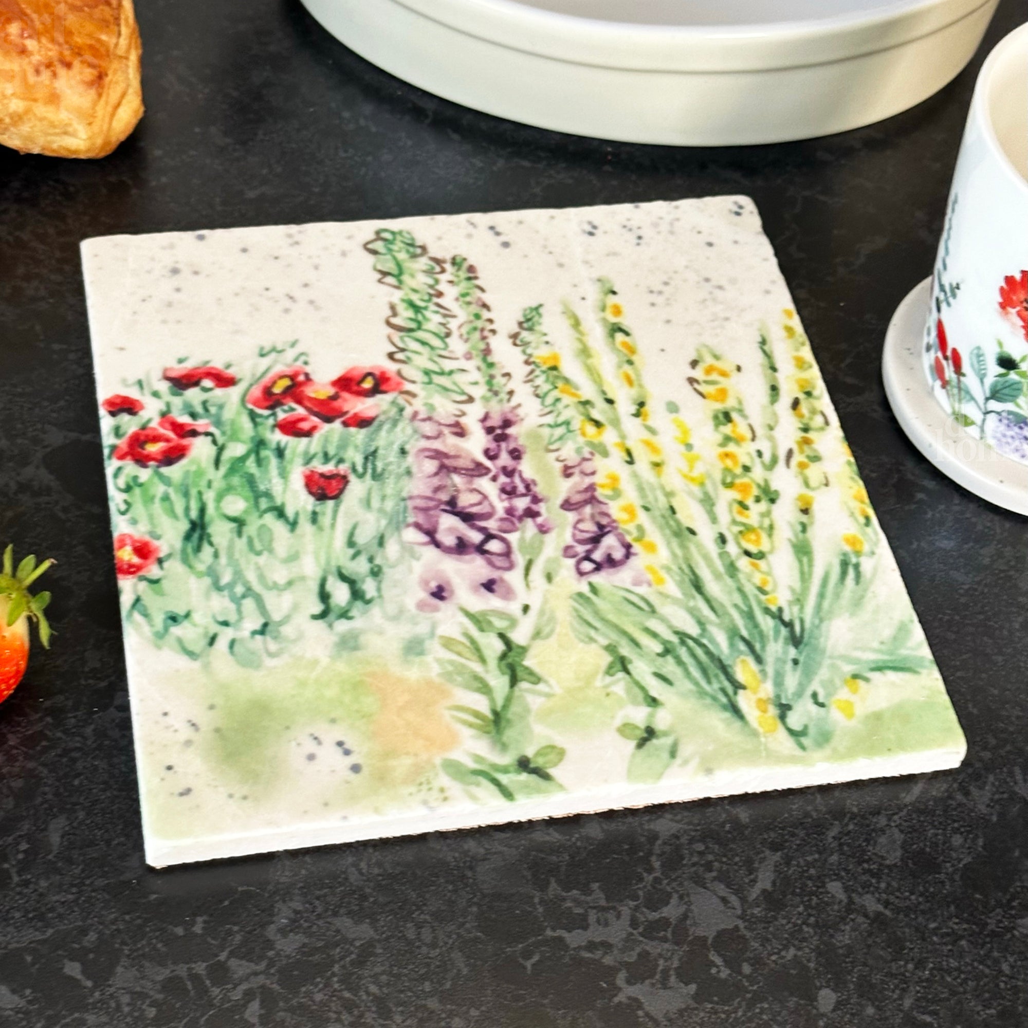 Handmade Marble Floral Splash Trivet