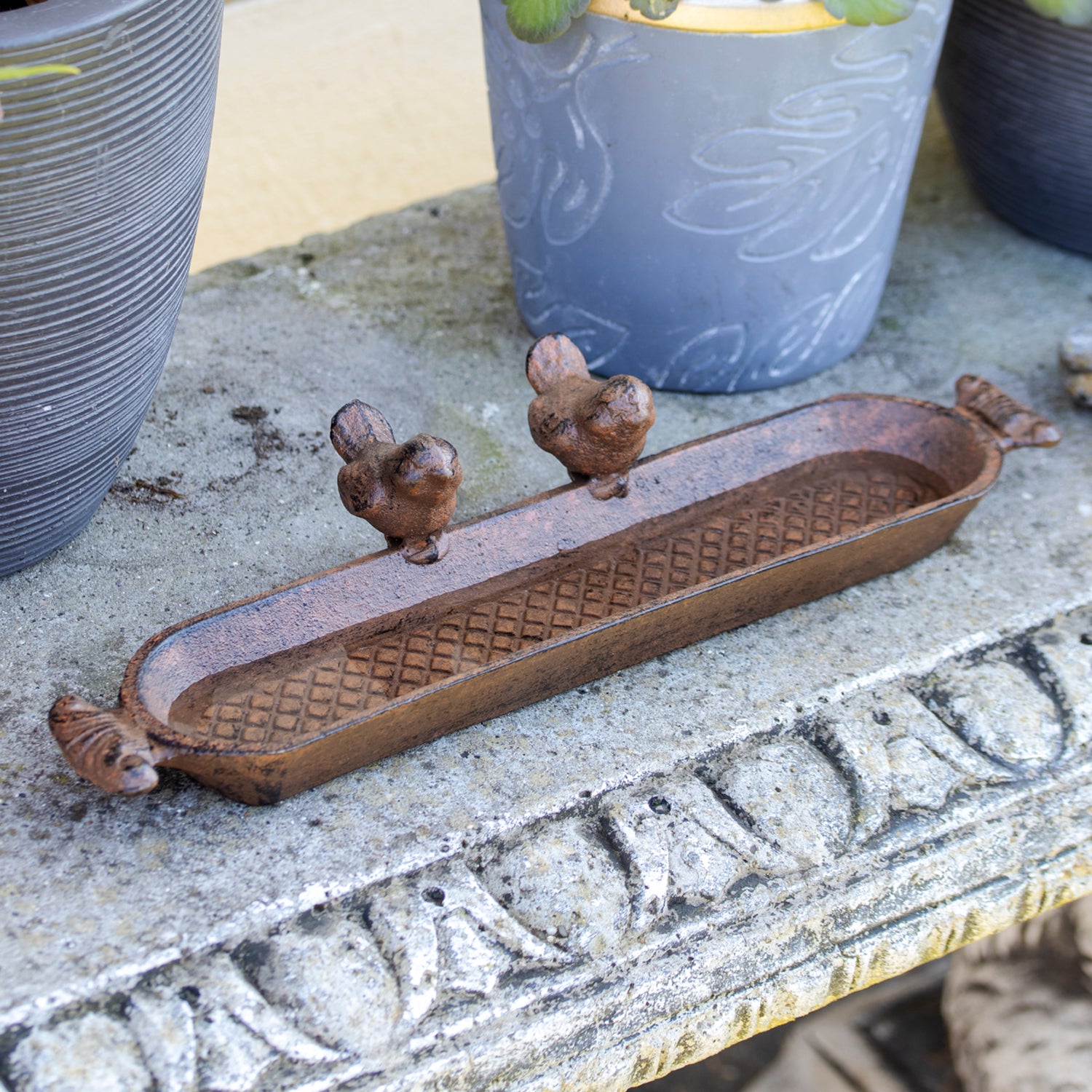 Long Rustic Cast Iron Bird Feeder Tray