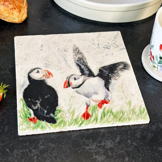 Handmade Marble Puffin Trivet