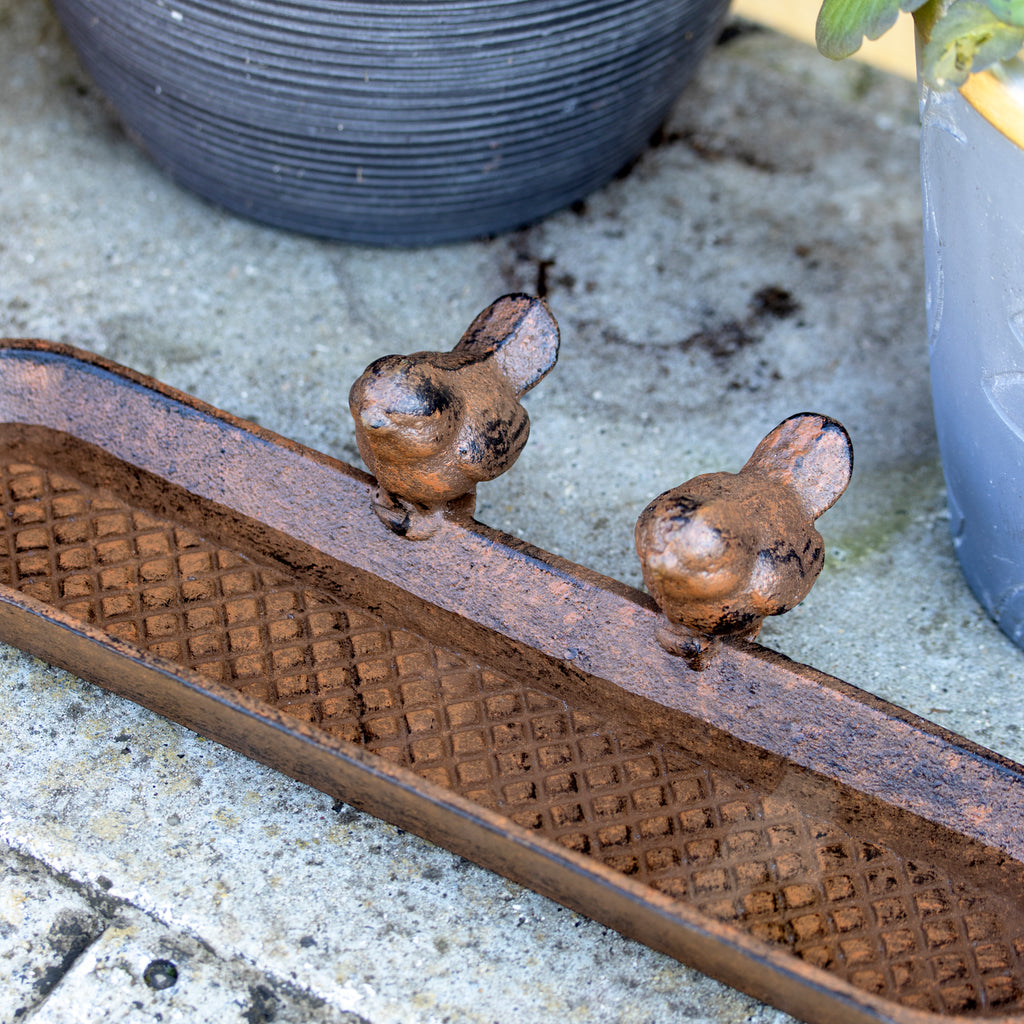 Long Rustic Cast Iron Bird Feeder Tray