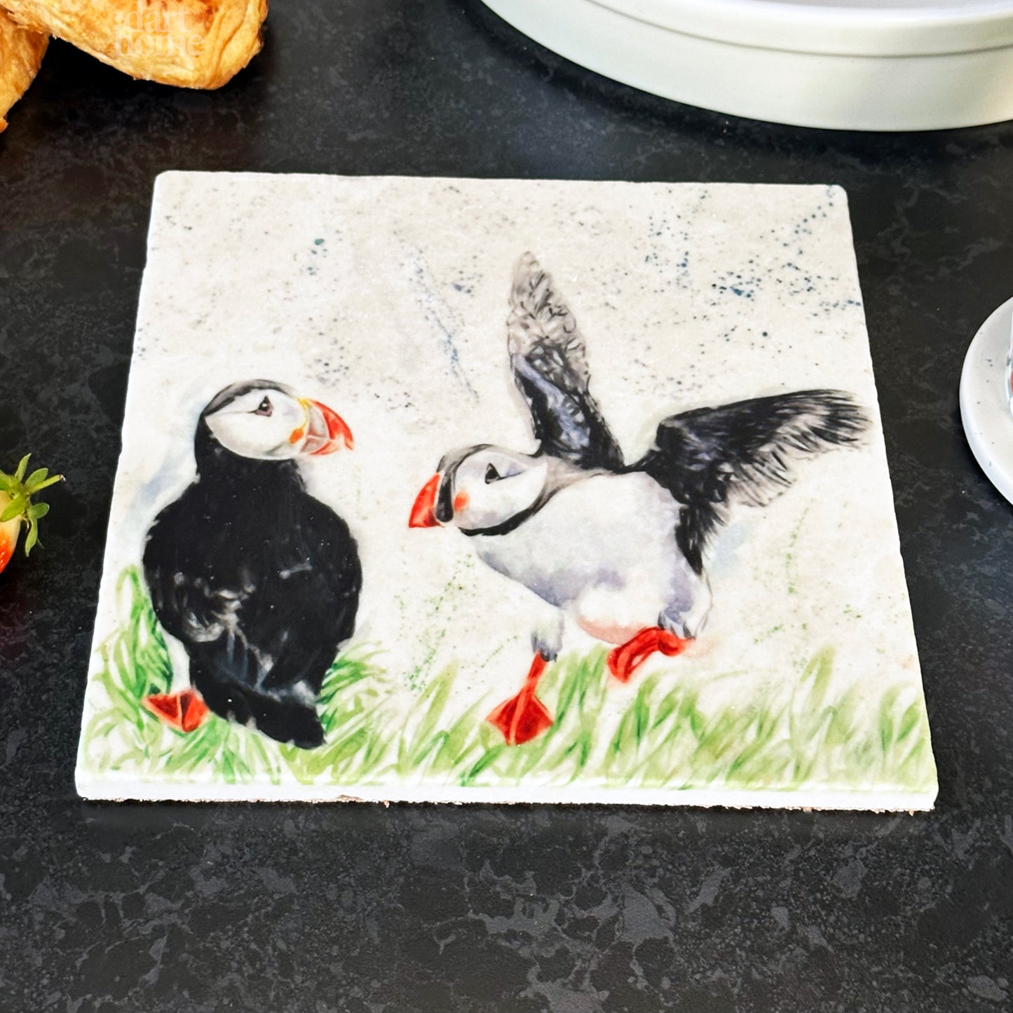 Handmade Marble Puffin Trivet