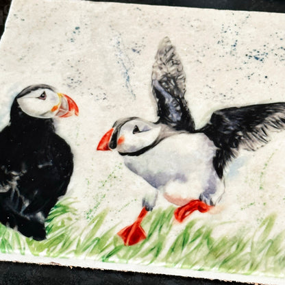 Handmade Marble Puffin Trivet