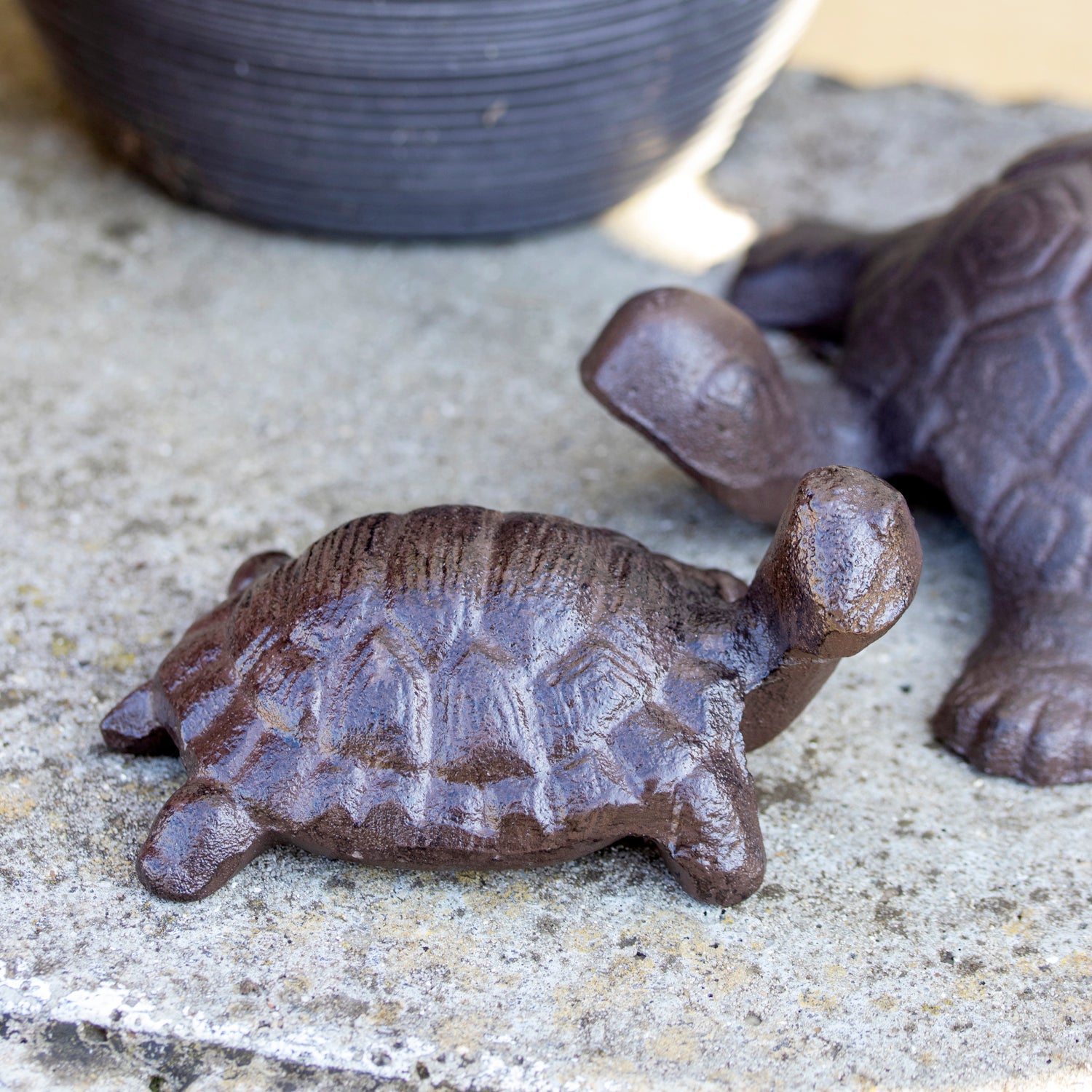 Set Of 2 Cast Iron Turtle Garden Ornaments