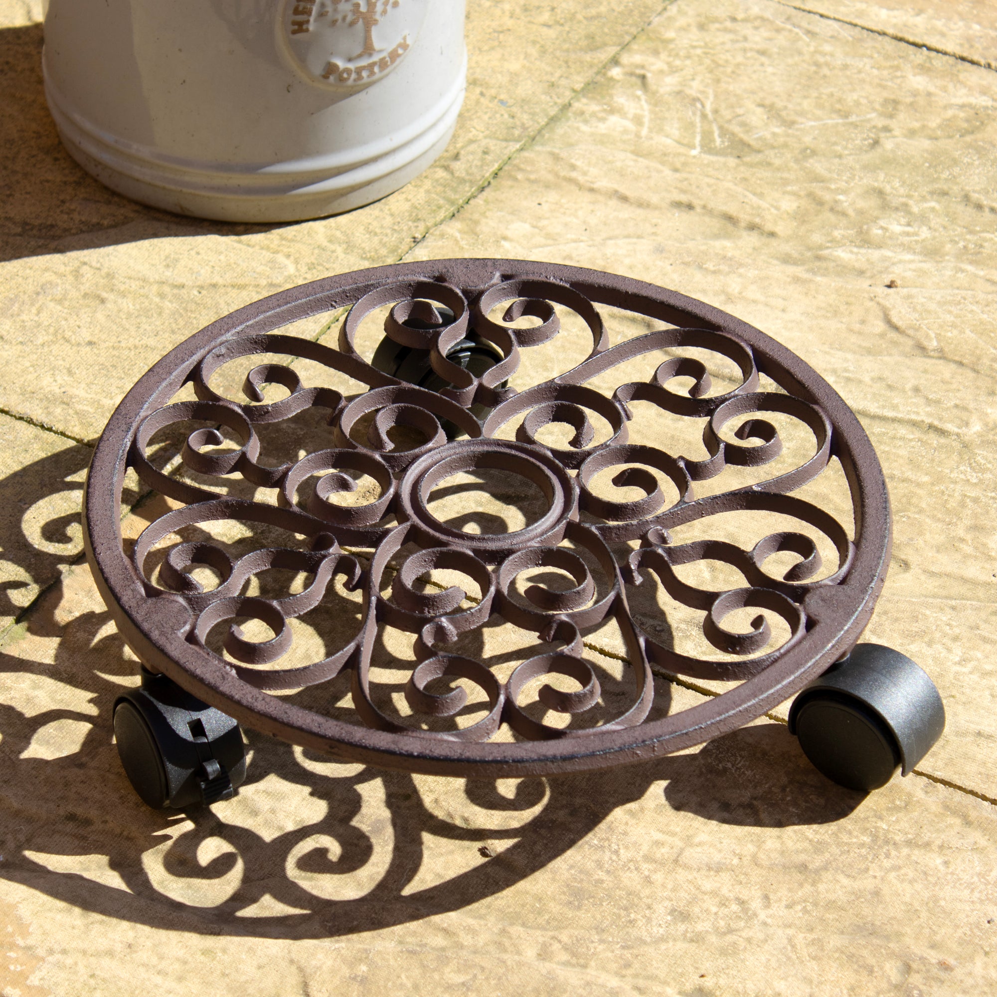 Round Lattice Cast Iron Plant Trolley