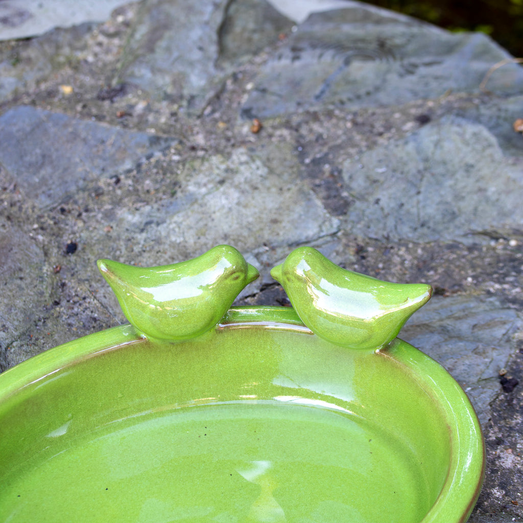 Oval Green Ceramic Bird Bath