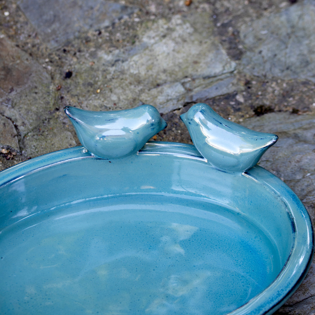 Oval Blue Ceramic Bird Bath