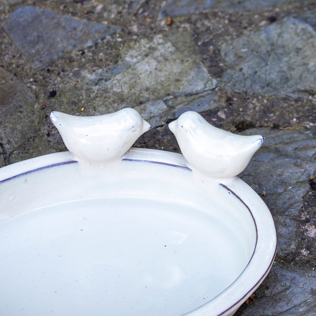 Oval White Ceramic Bird Bath