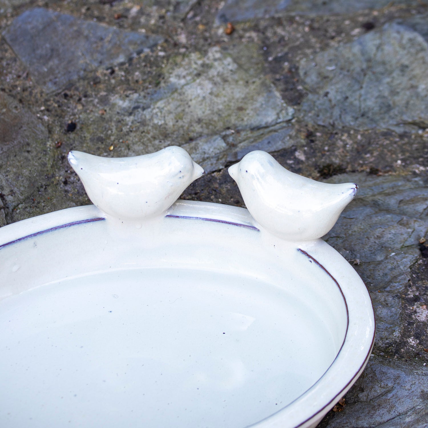 Oval White Ceramic Bird Bath