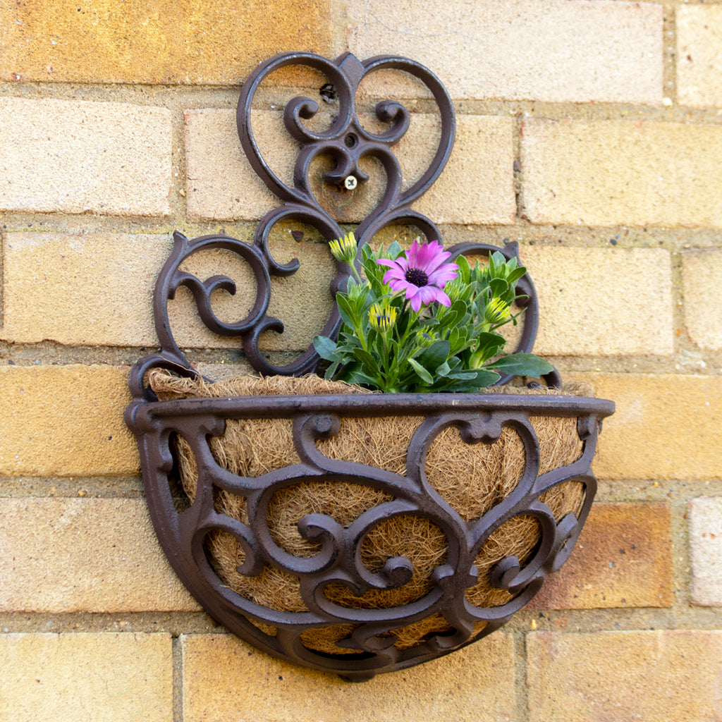 Cast Iron Hayrack Wall Planter With Scroll Back Plate