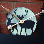 Forest Stags Silhouette Glowing Moon Garden Clock