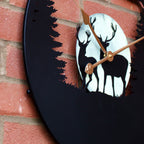 Forest Stags Silhouette Glowing Moon Garden Clock