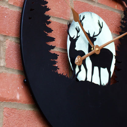 Forest Stags Silhouette Glowing Moon Garden Clock
