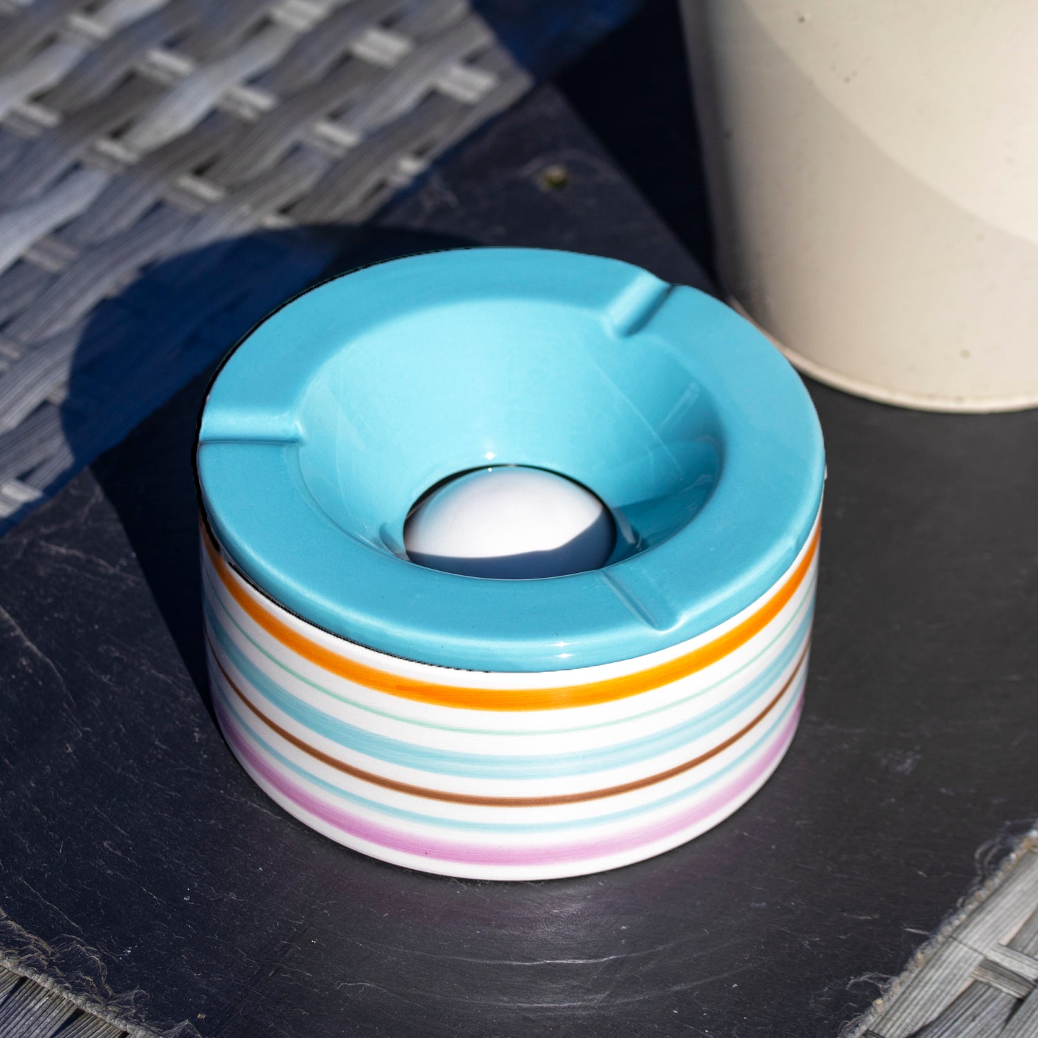Blue Striped Ceramic Ashtray