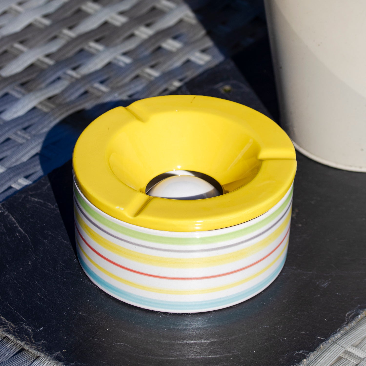 Yellow Striped Ceramic Ashtray