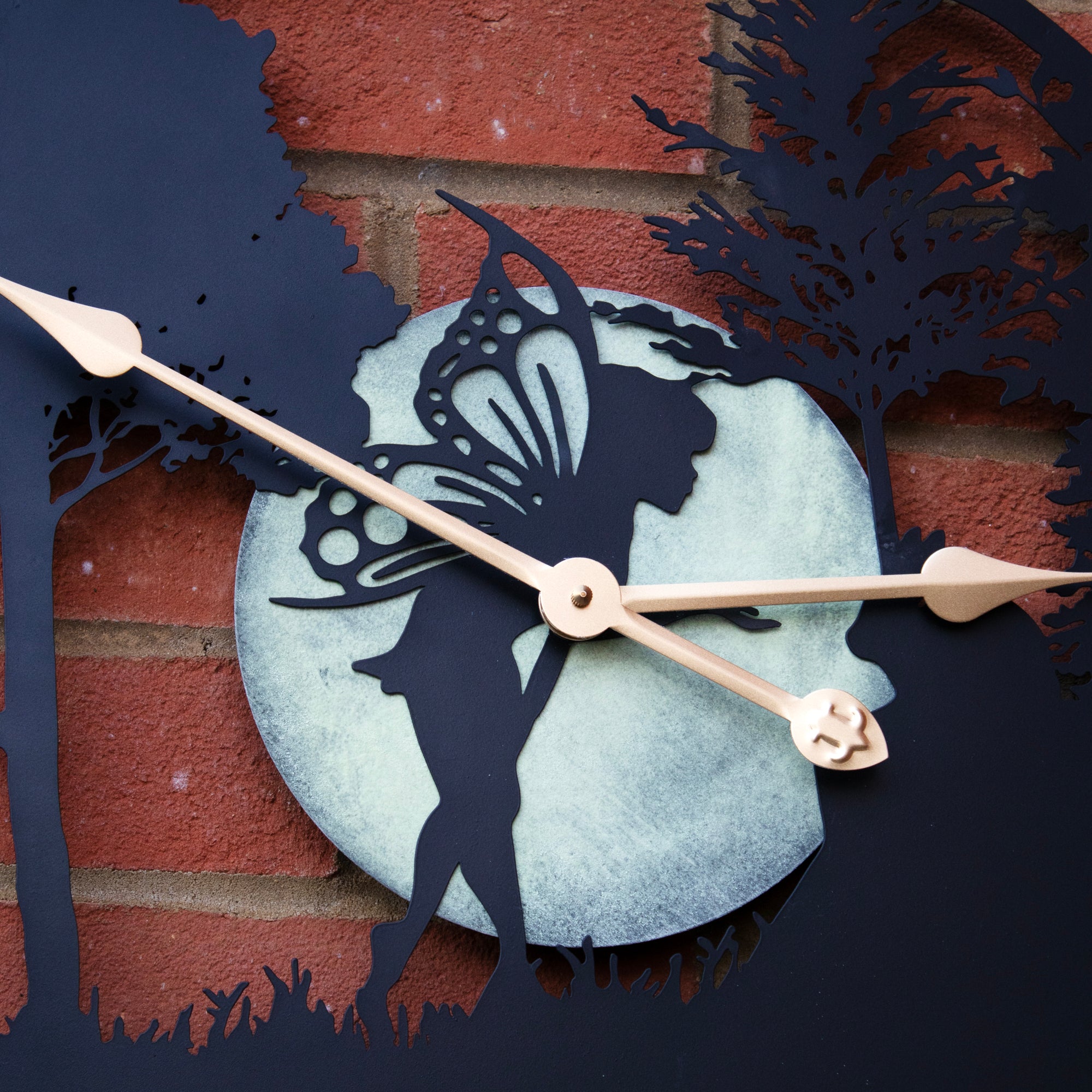 Forest Fairy Silhouette With Glowing Moon Garden Clock