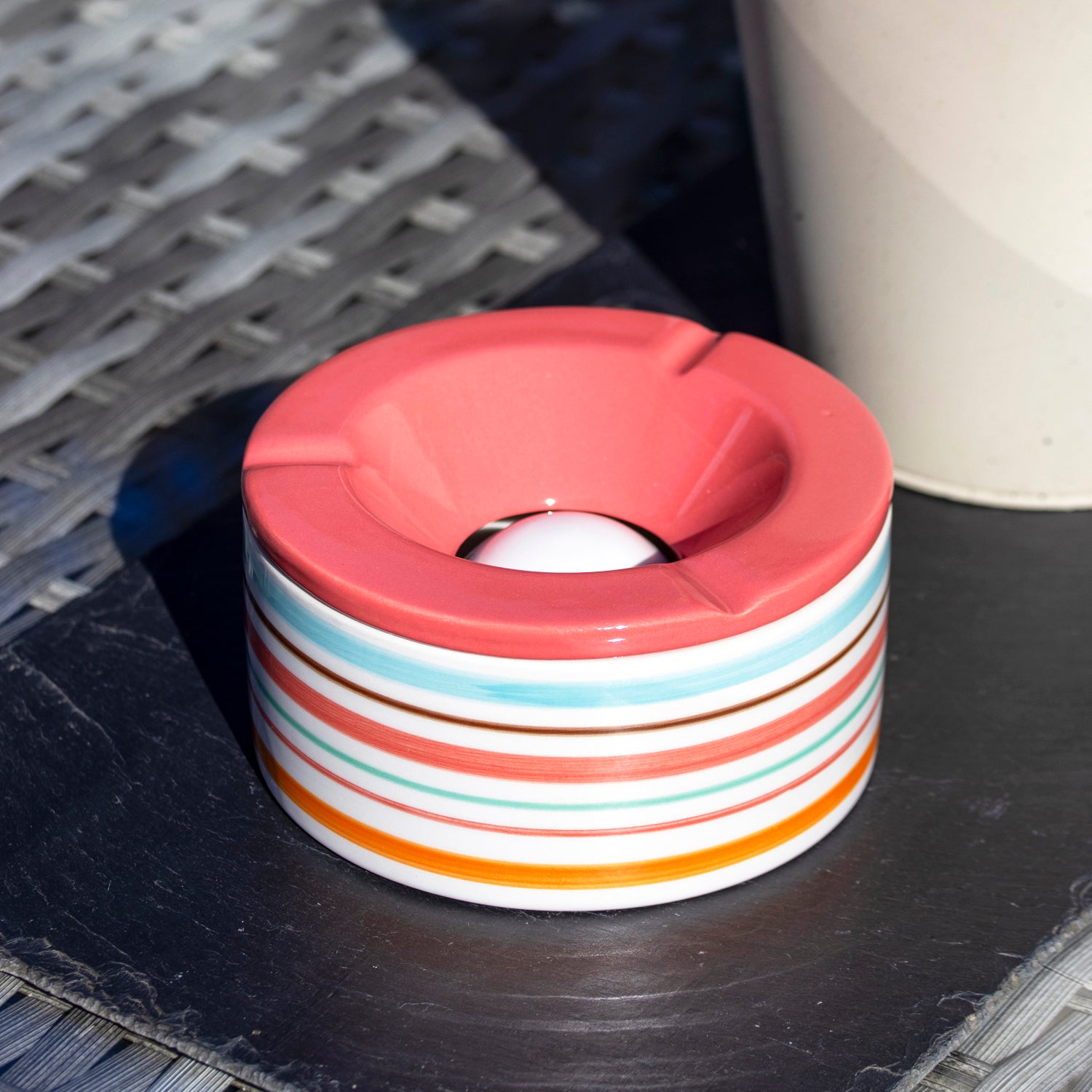 Red Striped Ceramic Ashtray