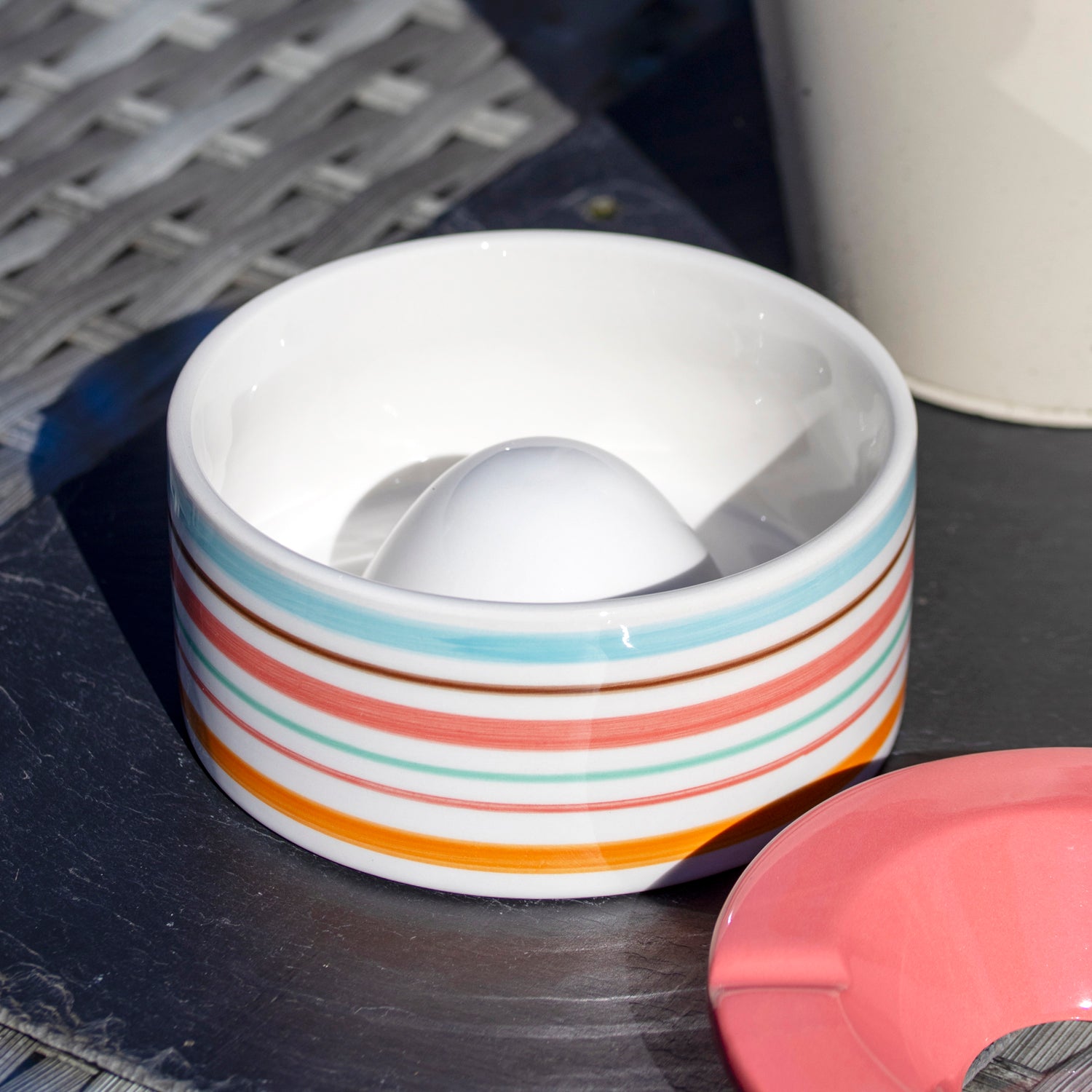 Red Striped Ceramic Ashtray
