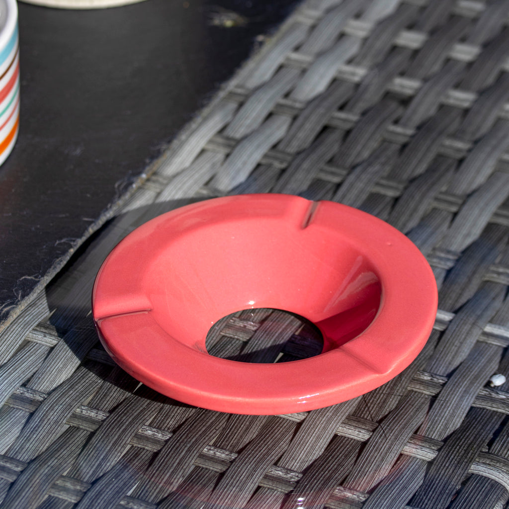 Red Striped Ceramic Ashtray