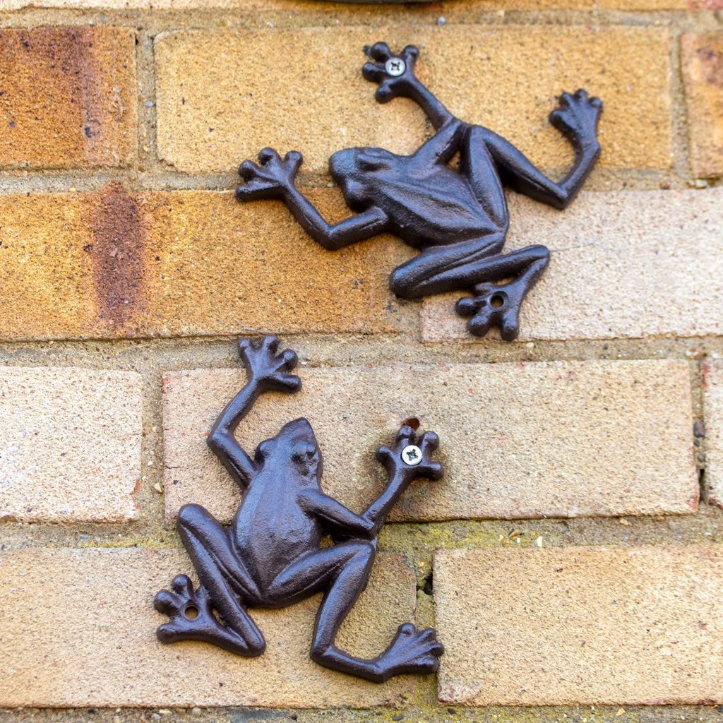 Set Of 2 Cast Iron Frog Wall Decorations