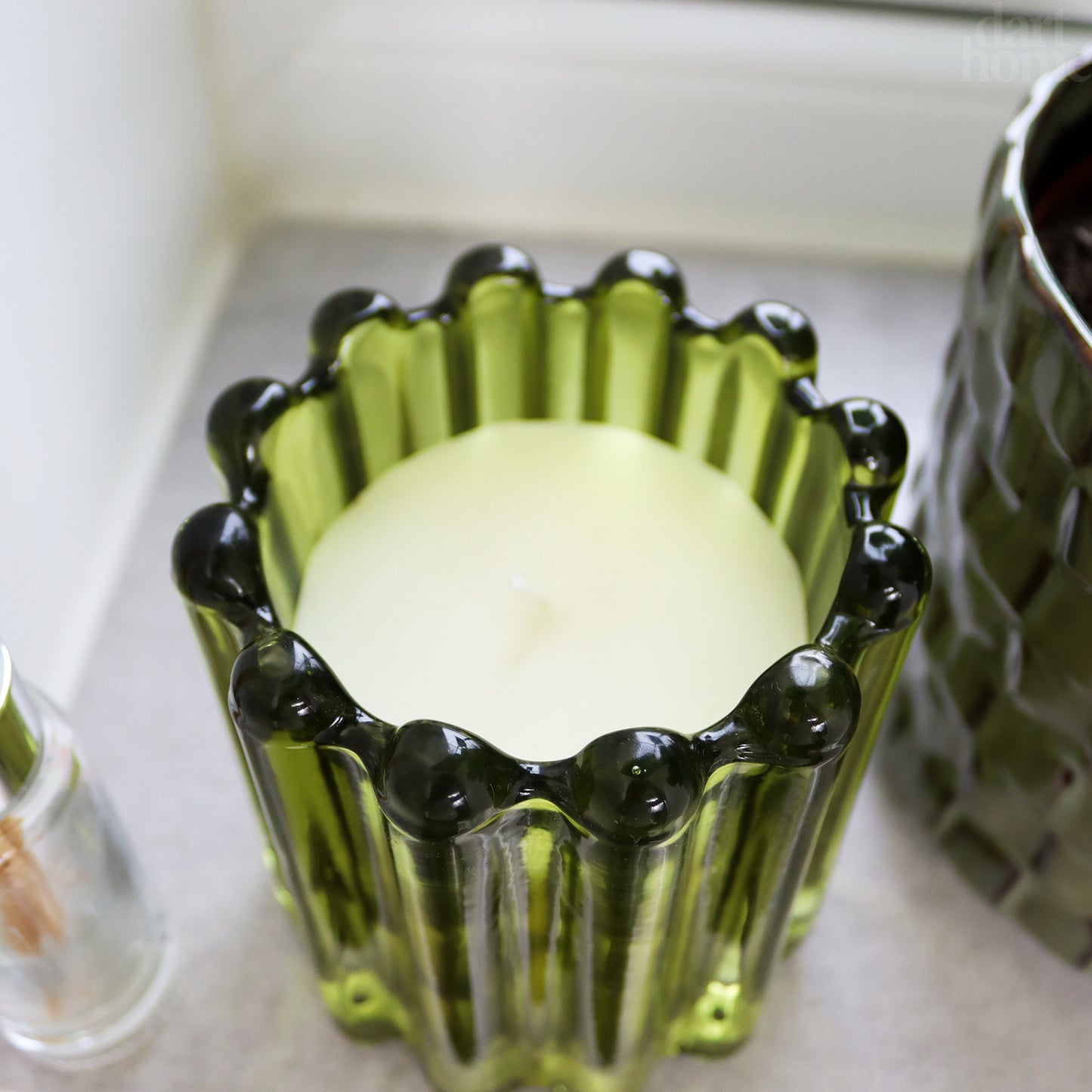 Green Ribbed Glass Cedar And Jasmine Scented Candle