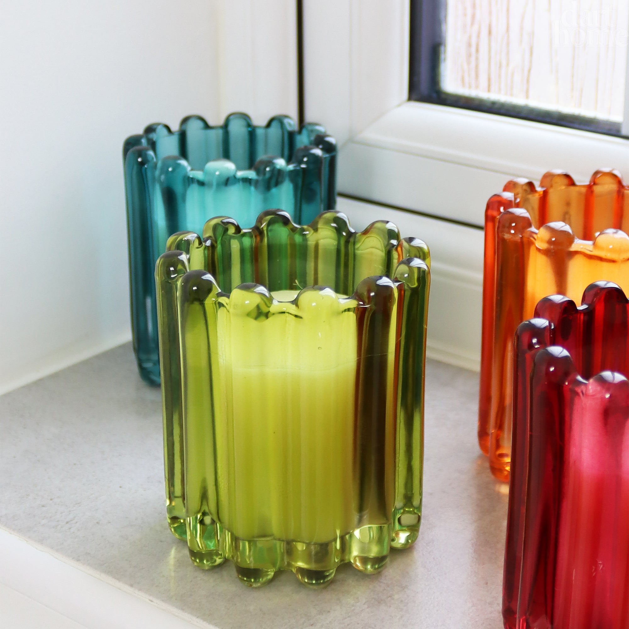 Green Ribbed Glass Cedar And Jasmine Scented Candle