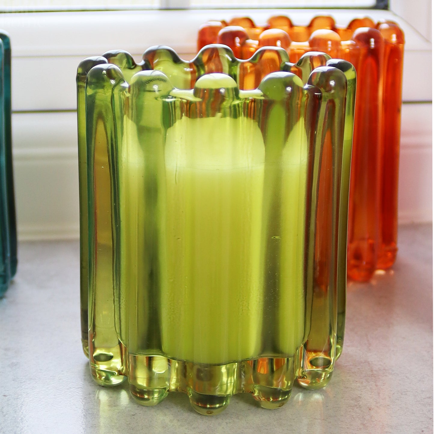 Green Ribbed Glass Cedar And Jasmine Scented Candle