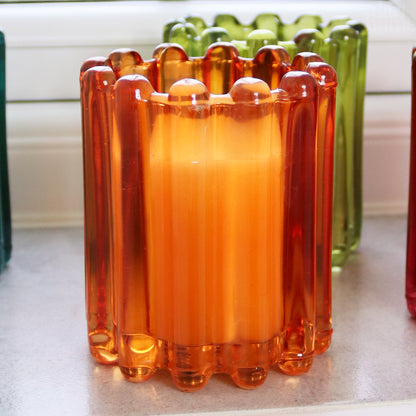 Orange Ribbed Glass Cedar And Jasmine Scented Candle