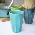 Set Of 4 Reactive Glaze Stoneware Tumblers