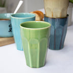 Set Of 4 Reactive Glaze Stoneware Tumblers