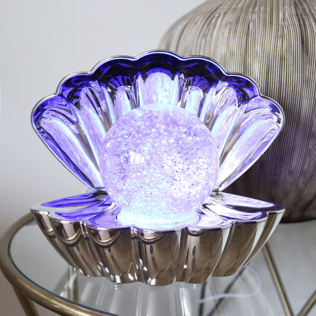 Metallic Silver Sea Shell Glitter Lamp