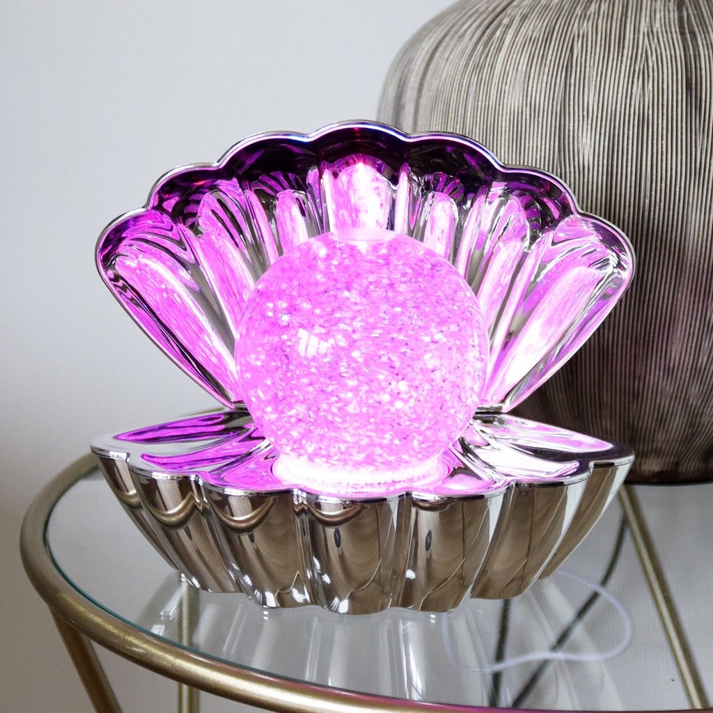 Metallic Silver Sea Shell Glitter Lamp