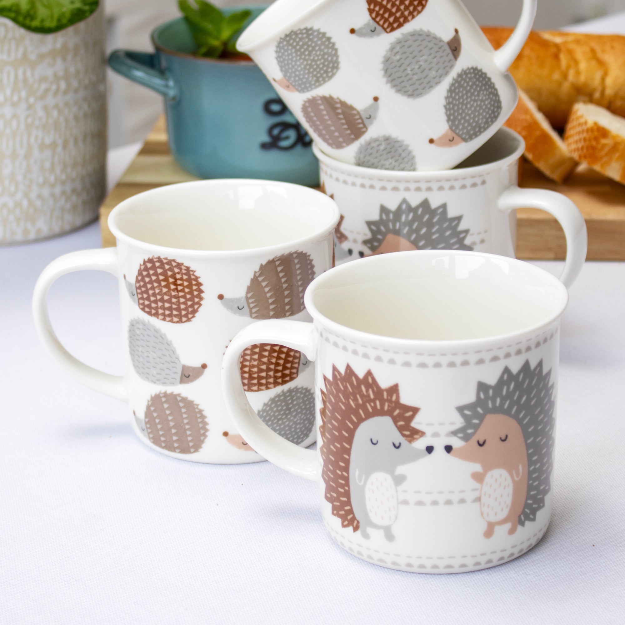 Set Of 4 Fine China Hedgehog Mugs