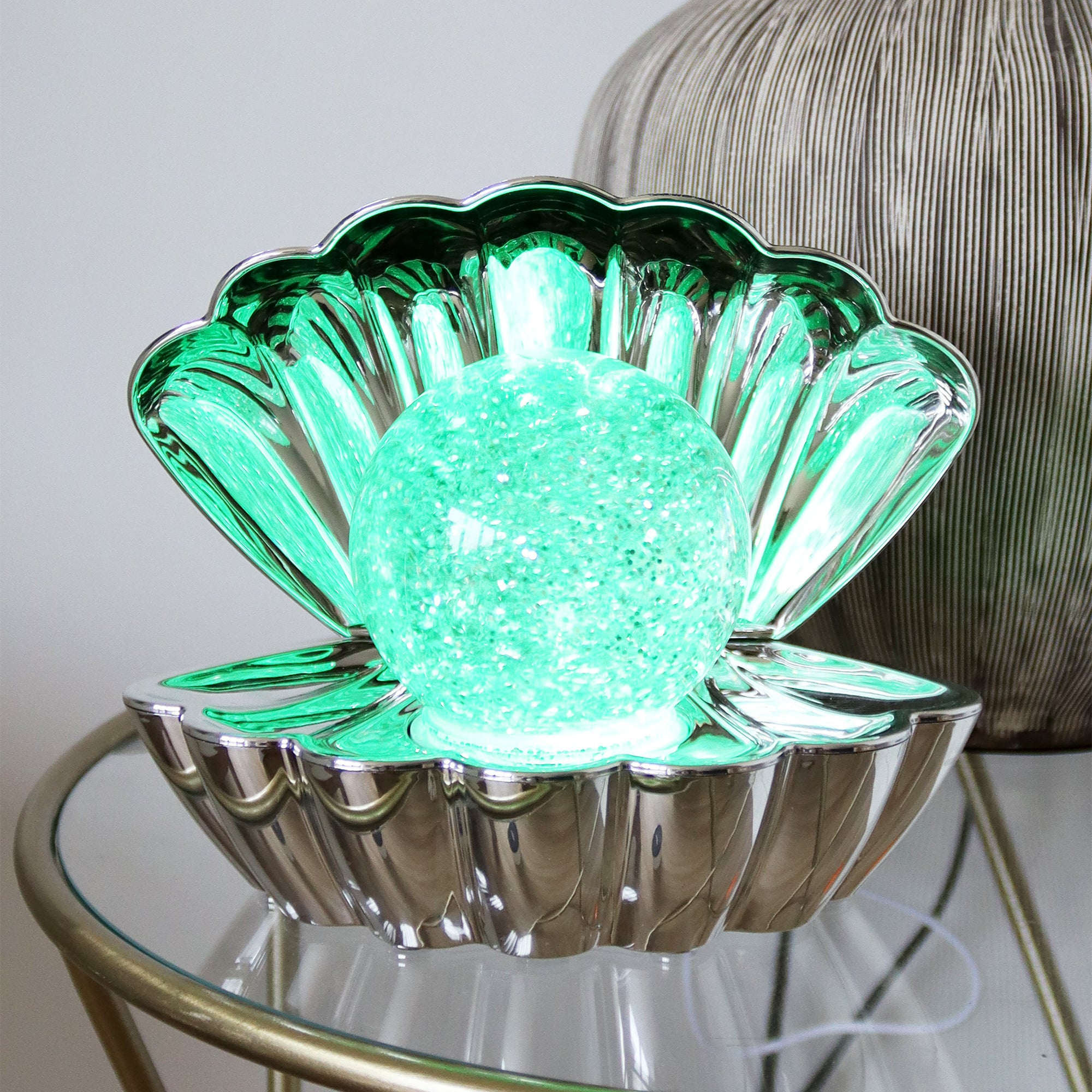 Metallic Silver Sea Shell Glitter Lamp
