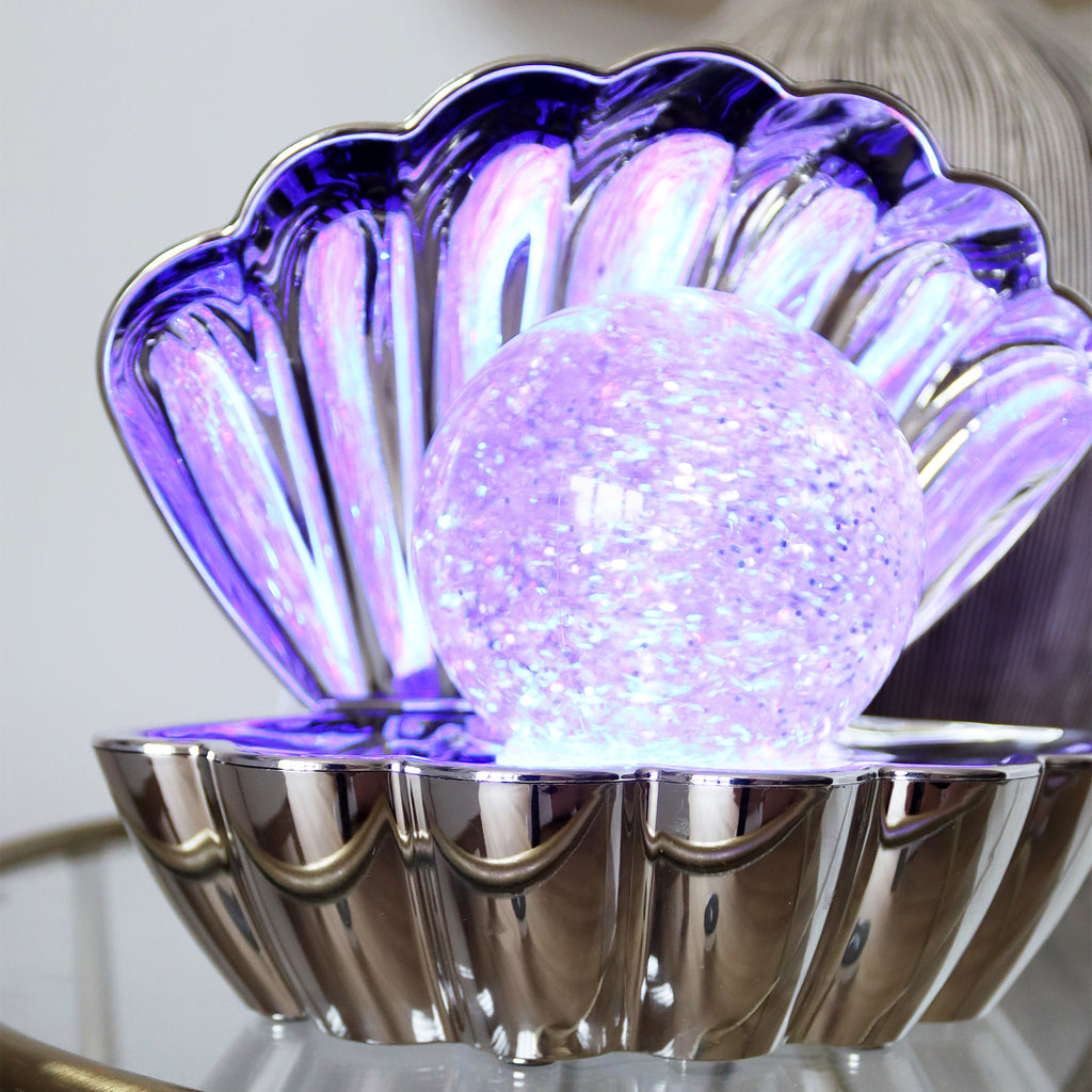 Metallic Silver Sea Shell Glitter Lamp