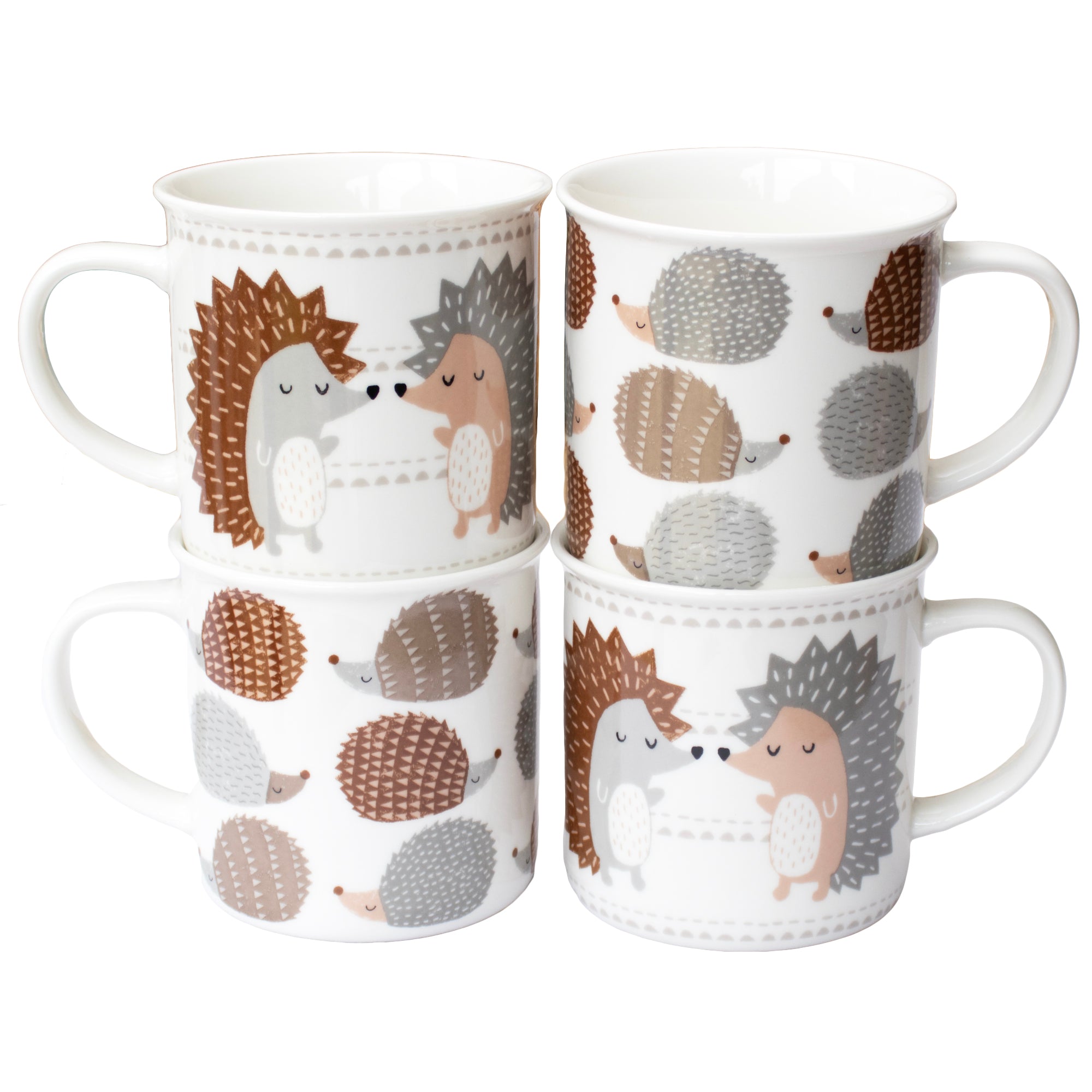 Set Of 4 Fine China Hedgehog Mugs