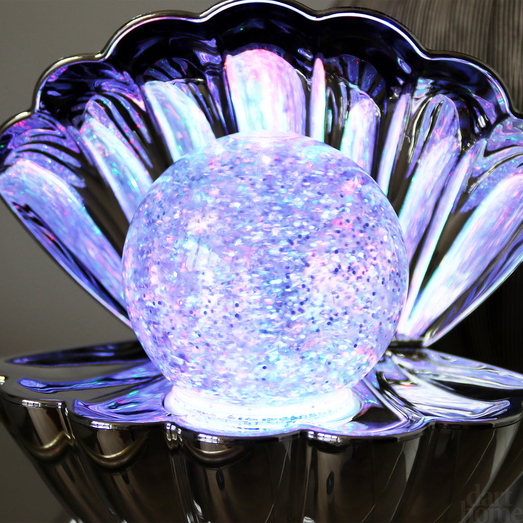 Metallic Silver Sea Shell Glitter Lamp